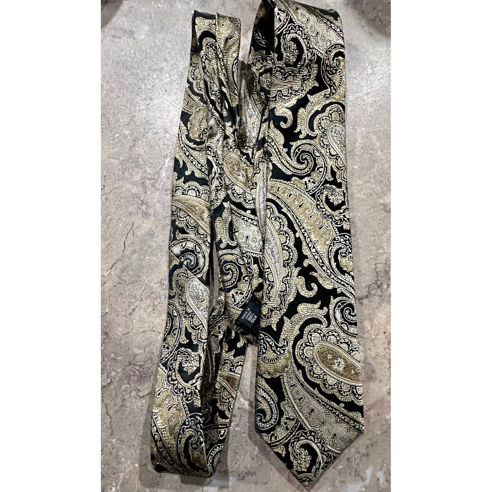Sean John Mens Silk Tie Gold Black Paisley Jacquard Formal Wedding Necktie - Picture 6 of 6